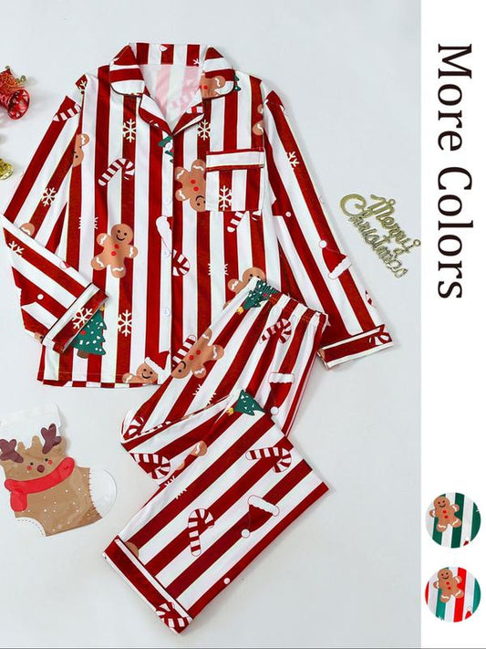 Olivia | Women's Breathable Christmas Striped Button Up Pajama PJ Set