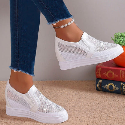 Sabrina | Women's Rhinestone Slip On Wedge Sneakers