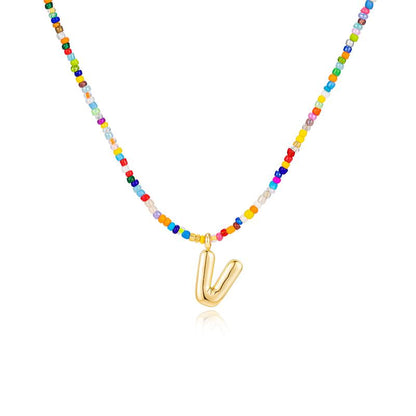 Macy | Women's Beaded Bubble Initial Letter Necklace
