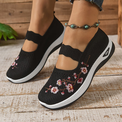 Ainah | Women's Floral Embroidered Mesh Mary Jane Ballet Flats