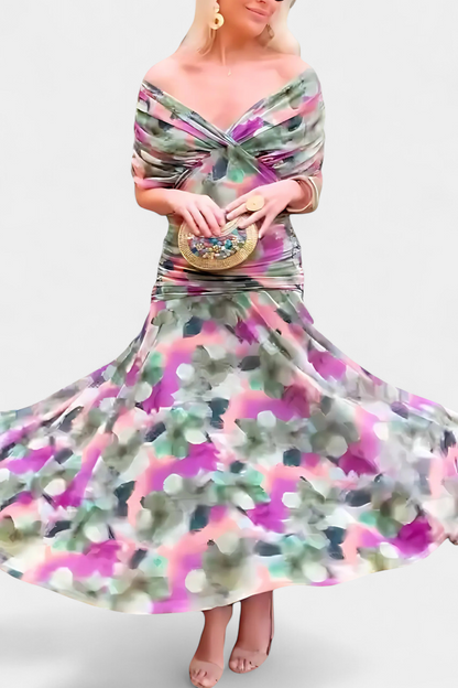 Alizée | Women's Floral Wrap V Neck Short Sleeve Maxi Dress