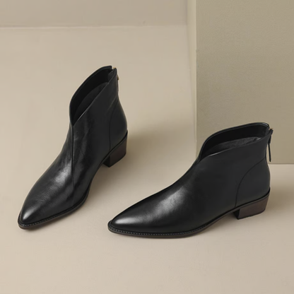 Ember | Women's V Cut Pointed Toe Block Heel Ankle Boots