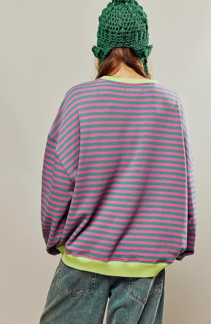 Ashley | Women's Striped Knit Oversized Crew Neck Sweater