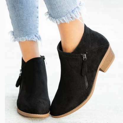 Kalvaya | Women's Pointed Toe Side Zip Block Heel Ankle Boots