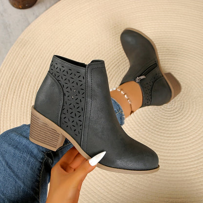 Talen | Women's Orthopedic Cut Out Side Zip Block Heel Ankle Boots