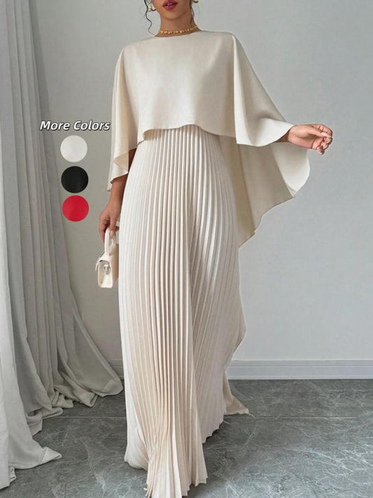 Norie | Women's Pleated Cape Sleeve Maxi Dress