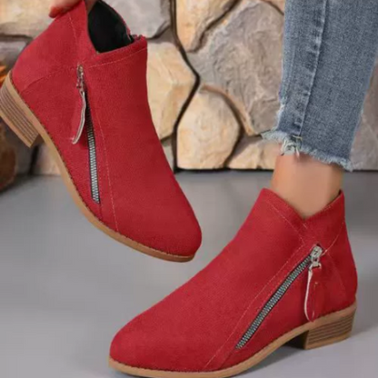 Kalvaya | Women's Pointed Toe Side Zip Block Heel Ankle Boots
