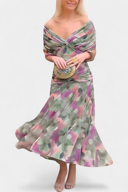 Alizée | Women's Floral Wrap V Neck Short Sleeve Maxi Dress