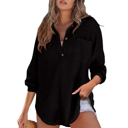 Kathryn | Women's Button V Neck Tunic Top with Pocket