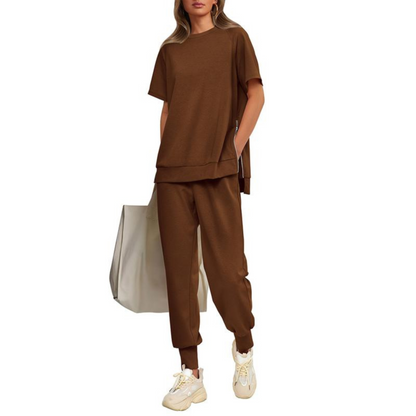 Hilaria | Women's Notch Neck Short Sleeve Top and Jogger Pants Set