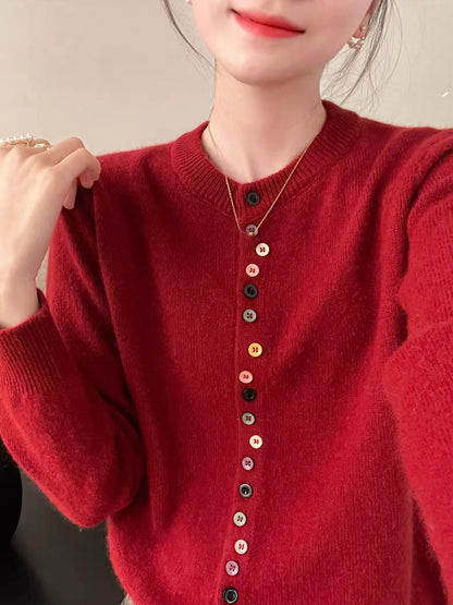 Aaliyah | Women's Knit Crew Neck Buttoned Cardigan