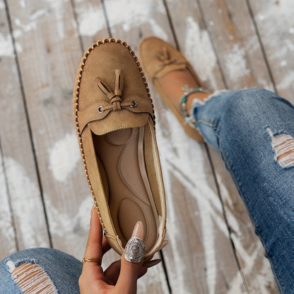 Sonia | Women's Suede Bow Slip On Moccasin Loafers
