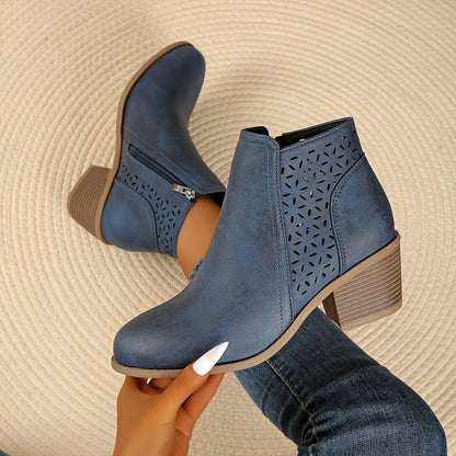 Talen | Women's Orthopedic Cut Out Side Zip Block Heel Ankle Boots