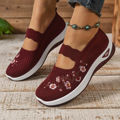 Ainah | Women's Floral Embroidered Mesh Mary Jane Ballet Flats