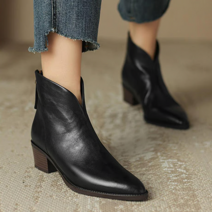 Ember | Women's V Cut Pointed Toe Block Heel Ankle Boots