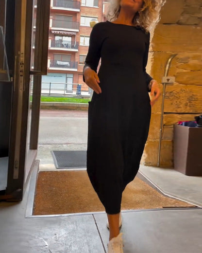 Cora | Women's Long Sleeve Round Neck A Line Midi Dress