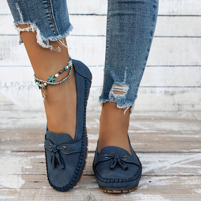 Sonia | Women's Suede Bow Slip On Moccasin Loafers