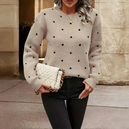 Maeve | Women's Polka Dot Knit Crew Neck Sweater