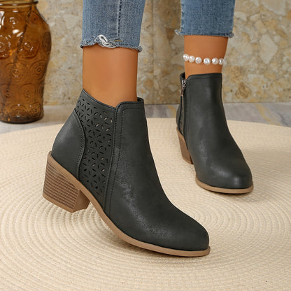 Talen | Women's Orthopedic Cut Out Side Zip Block Heel Ankle Boots