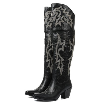 Cheyenne | Women's Embroidered Over the Knee Cowboy Boots with Block Heel