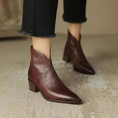 Ember | Women's V Cut Pointed Toe Block Heel Ankle Boots