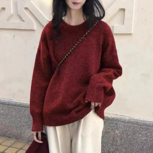 Miola | Women's Knit Round Neck Oversized Long Sleeve Sweater