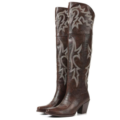 Cheyenne | Women's Embroidered Over the Knee Cowboy Boots with Block Heel