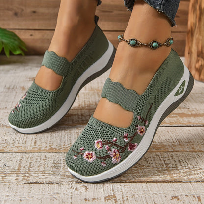 Ainah | Women's Floral Embroidered Mesh Mary Jane Ballet Flats