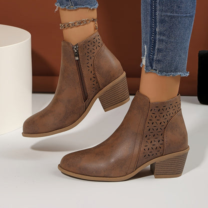 Talen | Women's Orthopedic Cut Out Side Zip Block Heel Ankle Boots