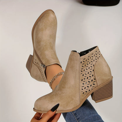 Talen | Women's Orthopedic Cut Out Side Zip Block Heel Ankle Boots