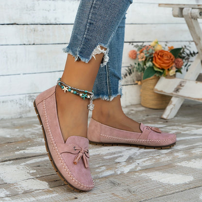 Sonia | Women's Suede Bow Slip On Moccasin Loafers