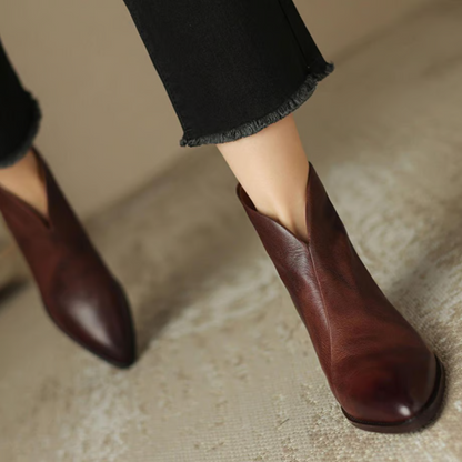 Ember | Women's V Cut Pointed Toe Block Heel Ankle Boots