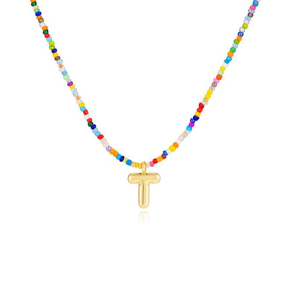 Macy | Women's Beaded Bubble Initial Letter Necklace