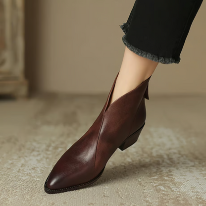 Ember | Women's V Cut Pointed Toe Block Heel Ankle Boots