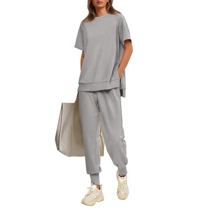 Hilaria | Women's Notch Neck Short Sleeve Top and Jogger Pants Set