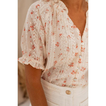 Sophini | Women's Floral Print Notch Neck Puff Sleeve Blouse