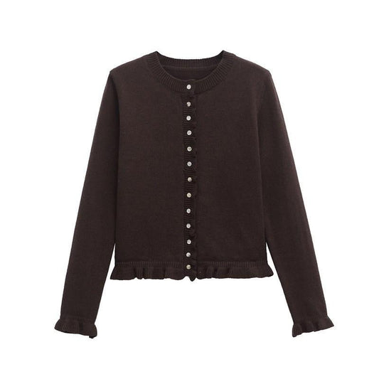 Kiana | Women's Knit Button Up Cardigan with Lettuce Trim