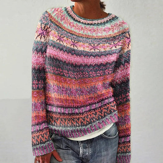 Harper | Women's Fair Isle Striped Knit Crew Neck Sweater