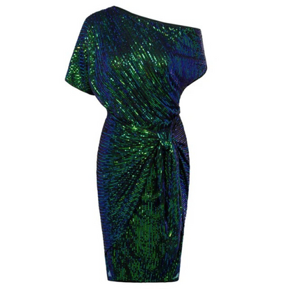 Lorien | Women's Sequin One Shoulder Ruched Mini Party Dress