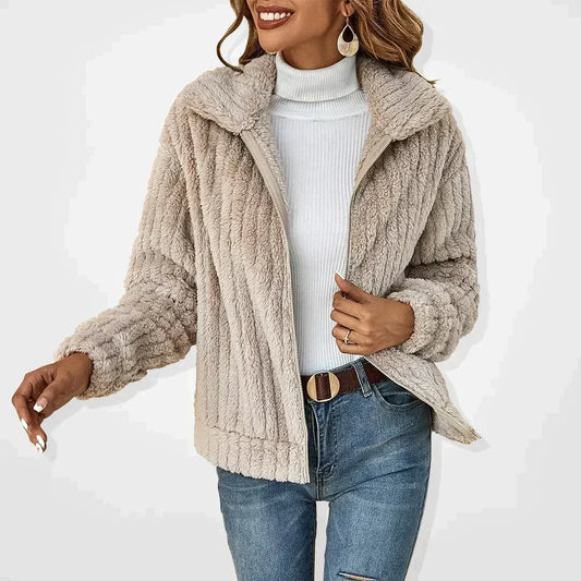 Genevieve | Women's Sherpa Funnel Neck Zip Up Jacket
