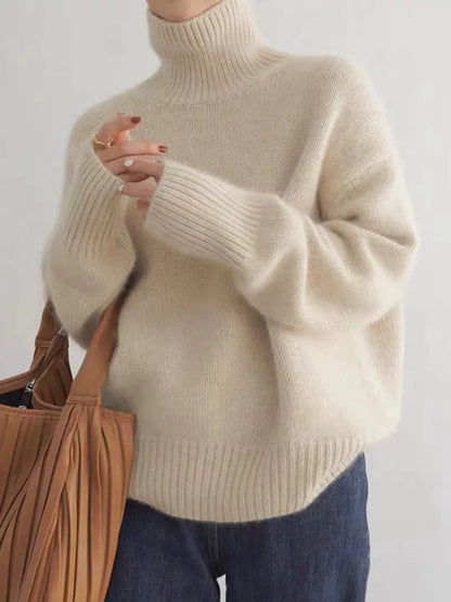 Marianne | Women's Knit Turtleneck Drop Shoulder Oversized Sweater