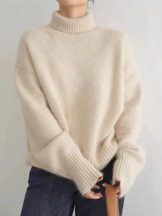Marianne | Women's Knit Turtleneck Drop Shoulder Oversized Sweater