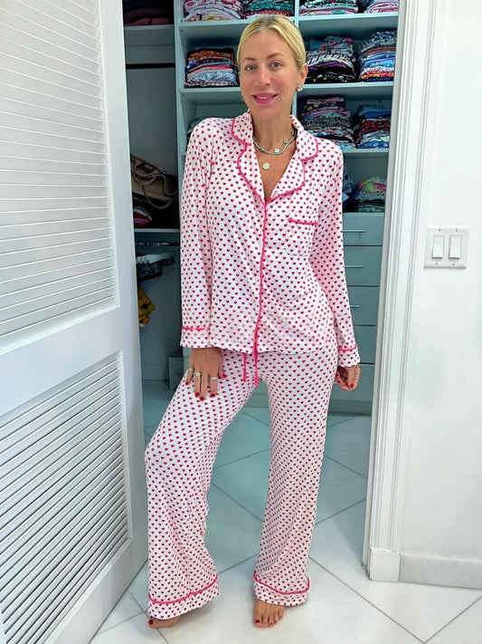 Ivelle | Women's Polka Dot Button Up Long Sleeve Pajama PJ Set