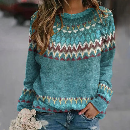 Finley | Women's Boho Fair Isle Knit Crew Neck Sweater
