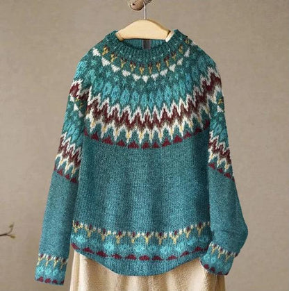 Finley | Women's Boho Fair Isle Knit Crew Neck Sweater