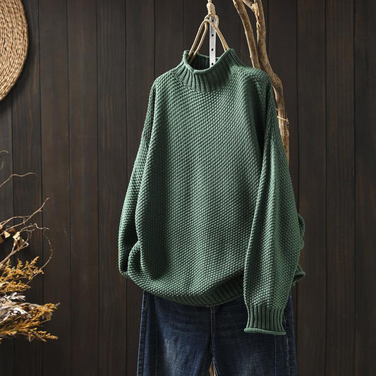 Grace | Women's Wool Blend Waffle Knit Mock Neck Relaxed Fit Sweater