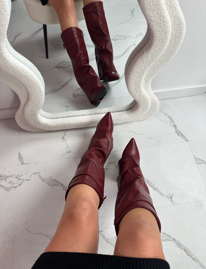 Eloise | Women's Faux Leather Fold Over Knee High Boots with Buckle