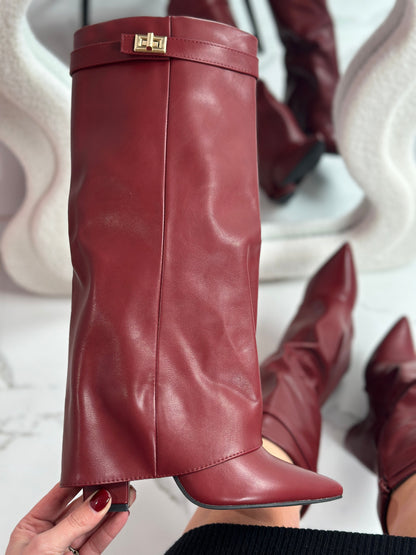 Eloise | Women's Faux Leather Fold Over Knee High Boots with Buckle