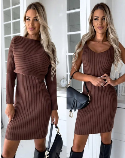 Larissa | Women's Ribbed Knit Midi Dress and Cropped Sweater Set