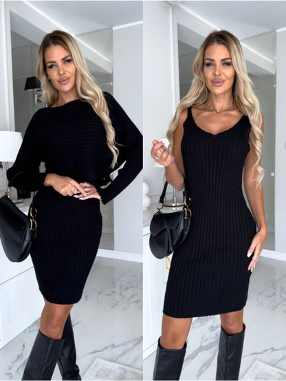 Larissa | Women's Ribbed Knit Midi Dress and Cropped Sweater Set